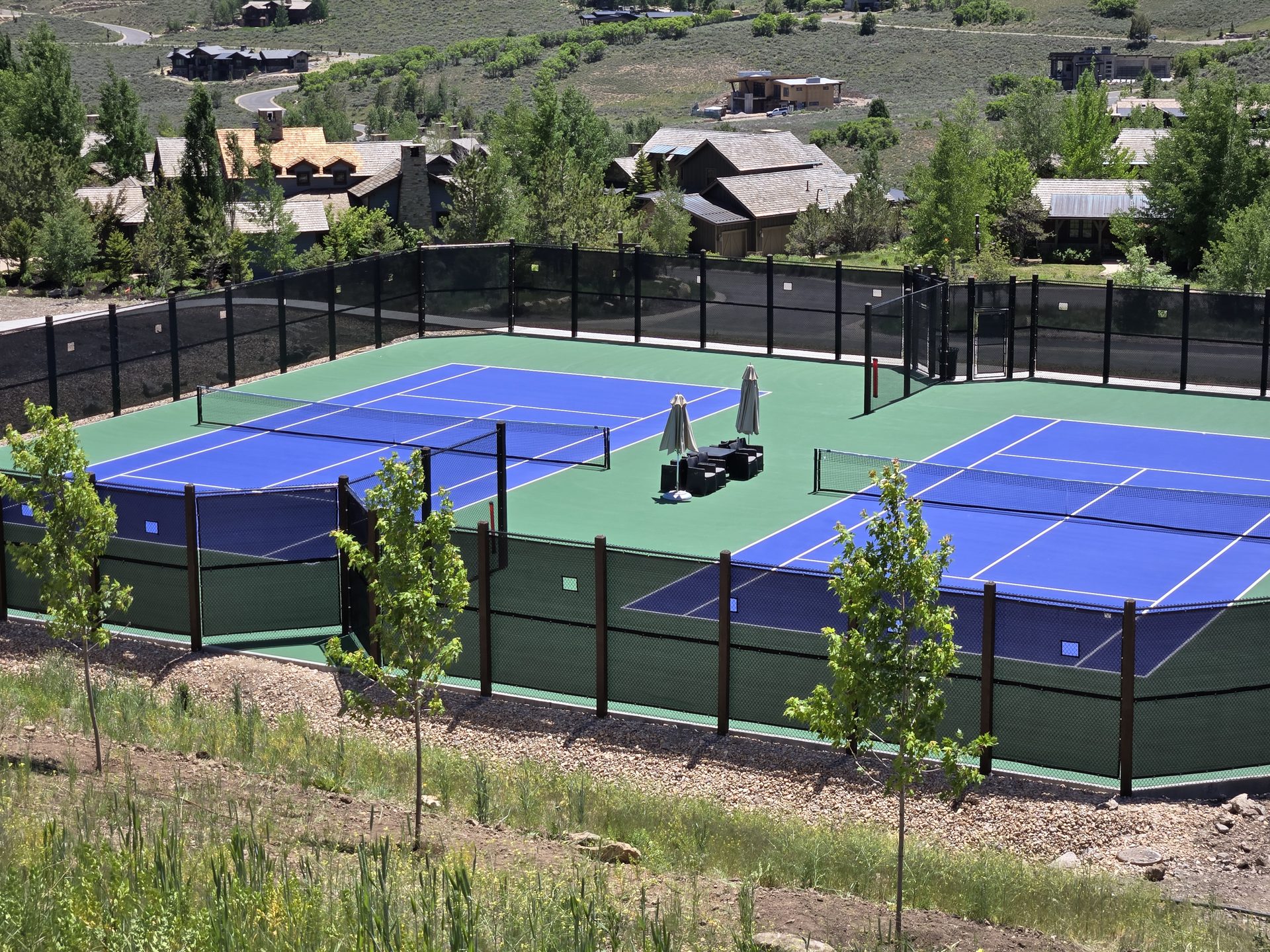 Multi-court tennis and pickleball complex built by SafePlay Pro in a Utah mountain community